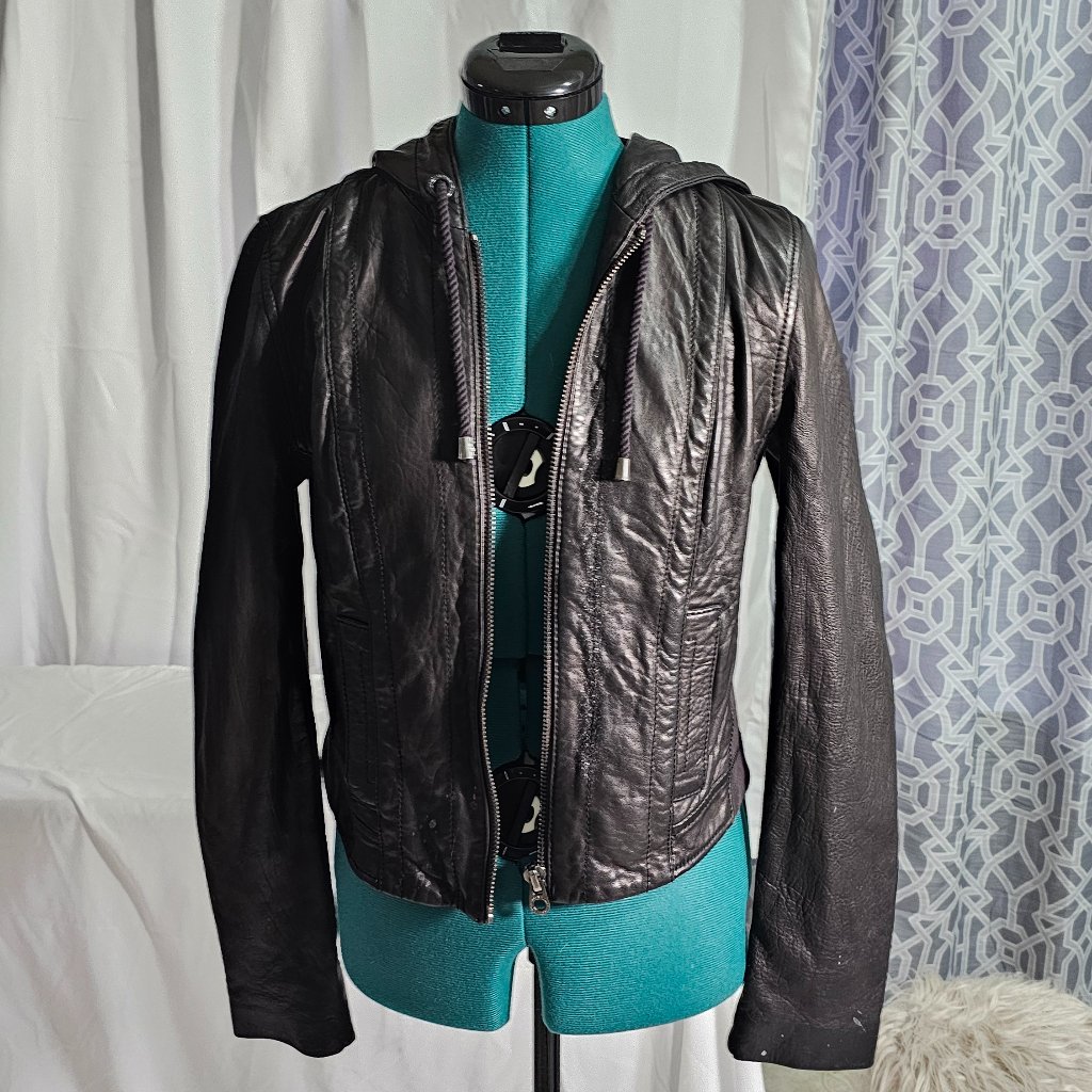 Juicy Couture Black Leather Moto Jacket Size M